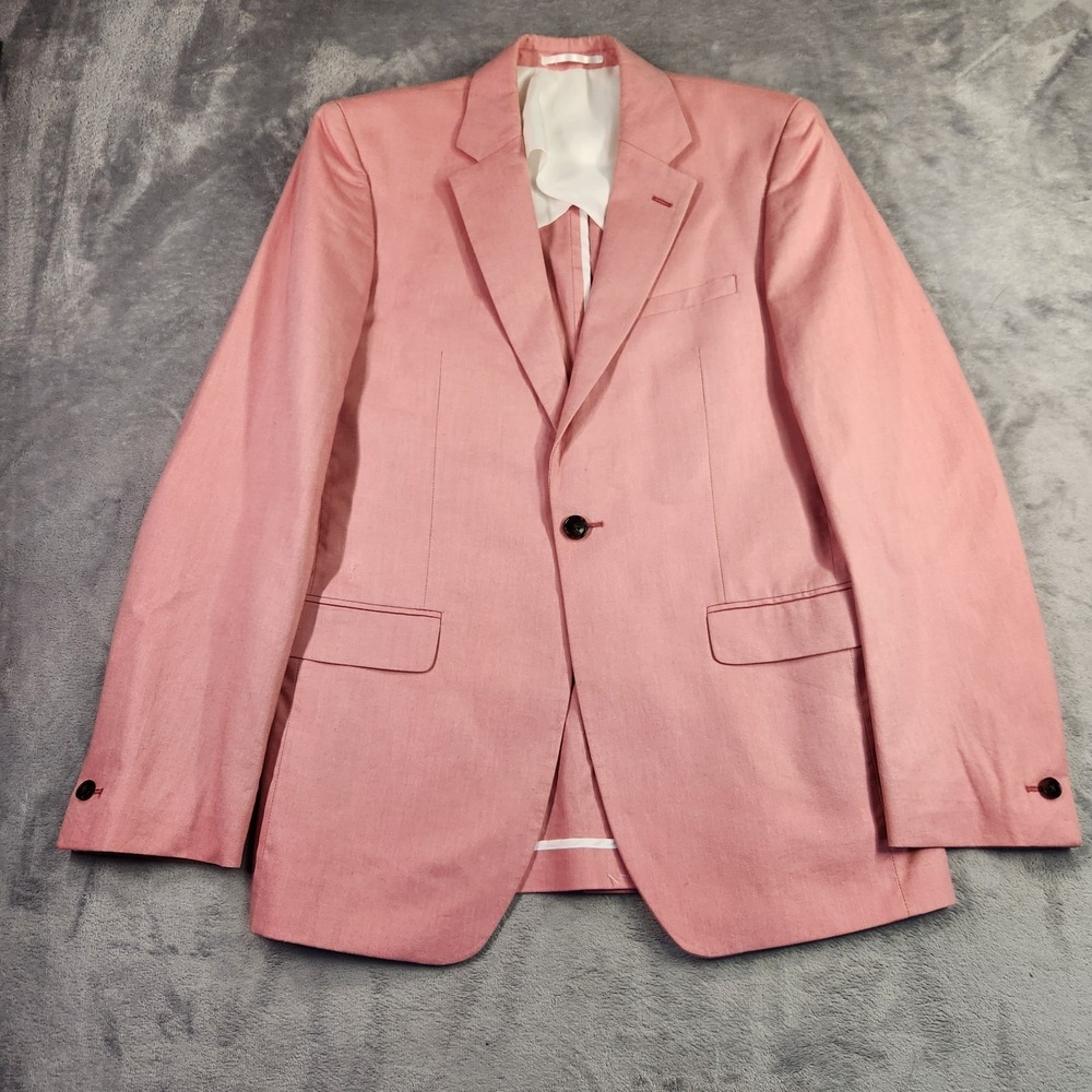Reiss Mens Pink 100% Cotton Single Breasted Tailored Blazer Jacket Size 36 Red